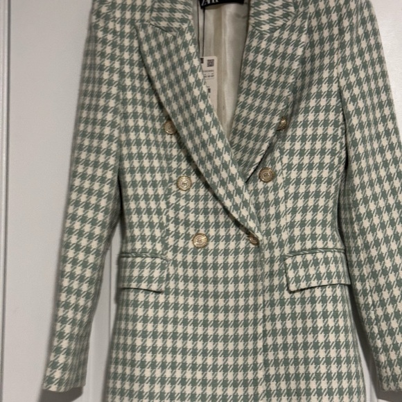Zara Jackets & Blazers - Zara Mint and Cream Houndstooth Blazer